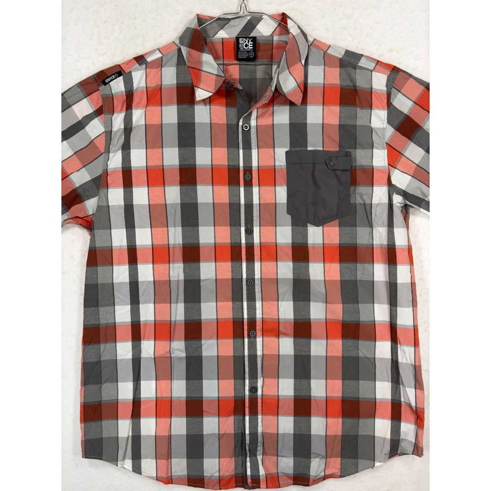 Enyce Mens 4X Plaid Button Down Shirt Red Grey Short Sleeve Y2K